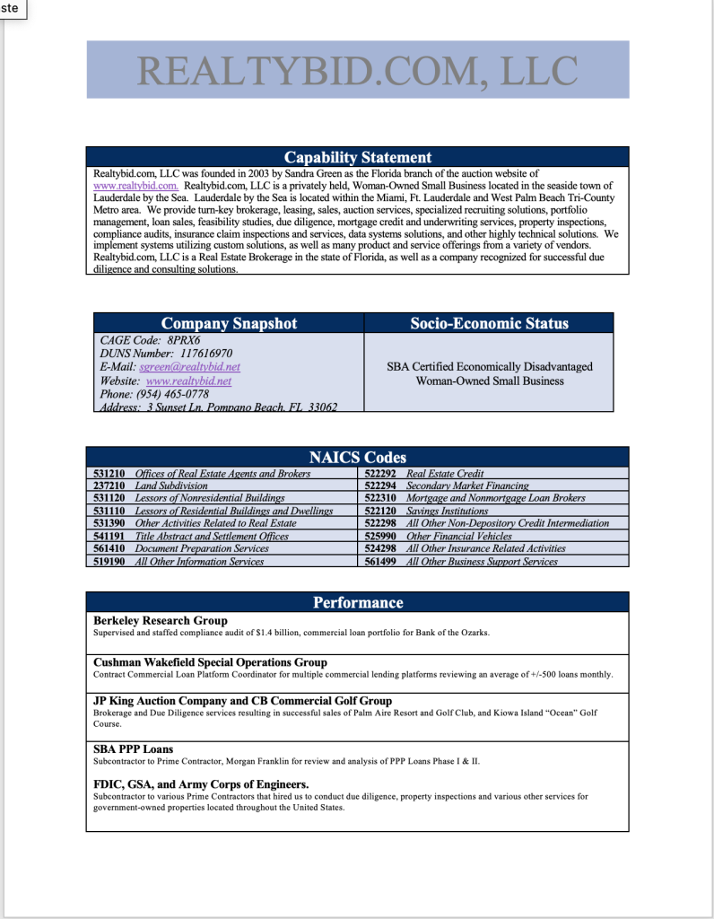 Capabilities & Contracts Statement